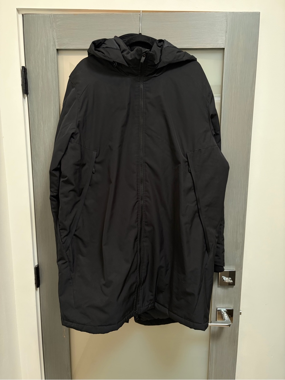 Nike Long Down Parka Black Mens XL Hooded Puffer Coat Sideline - Picture 8 of 9